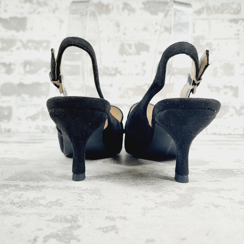 New FRENCH CONNECTION Dainty Kiltie Vegan Leather Slingback Pump In Black H293 - Picture 6 of 12